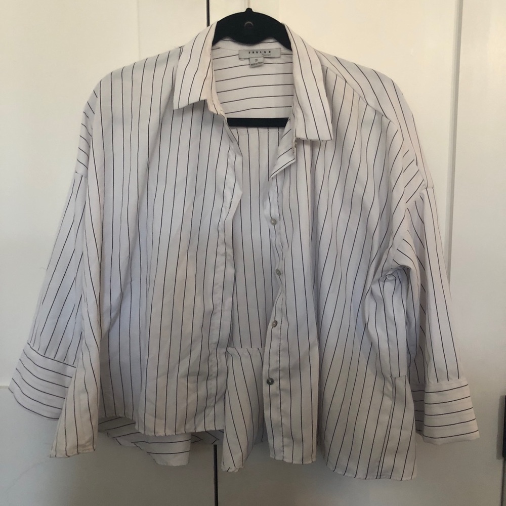 STRIPED WATERFALL BLOUSE